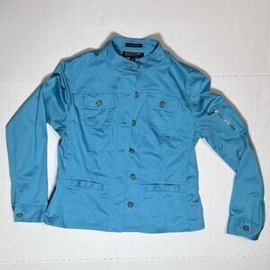 Jones New York Signature Petite Turquoise Cotton Stretch Collared Jacket Sz PM